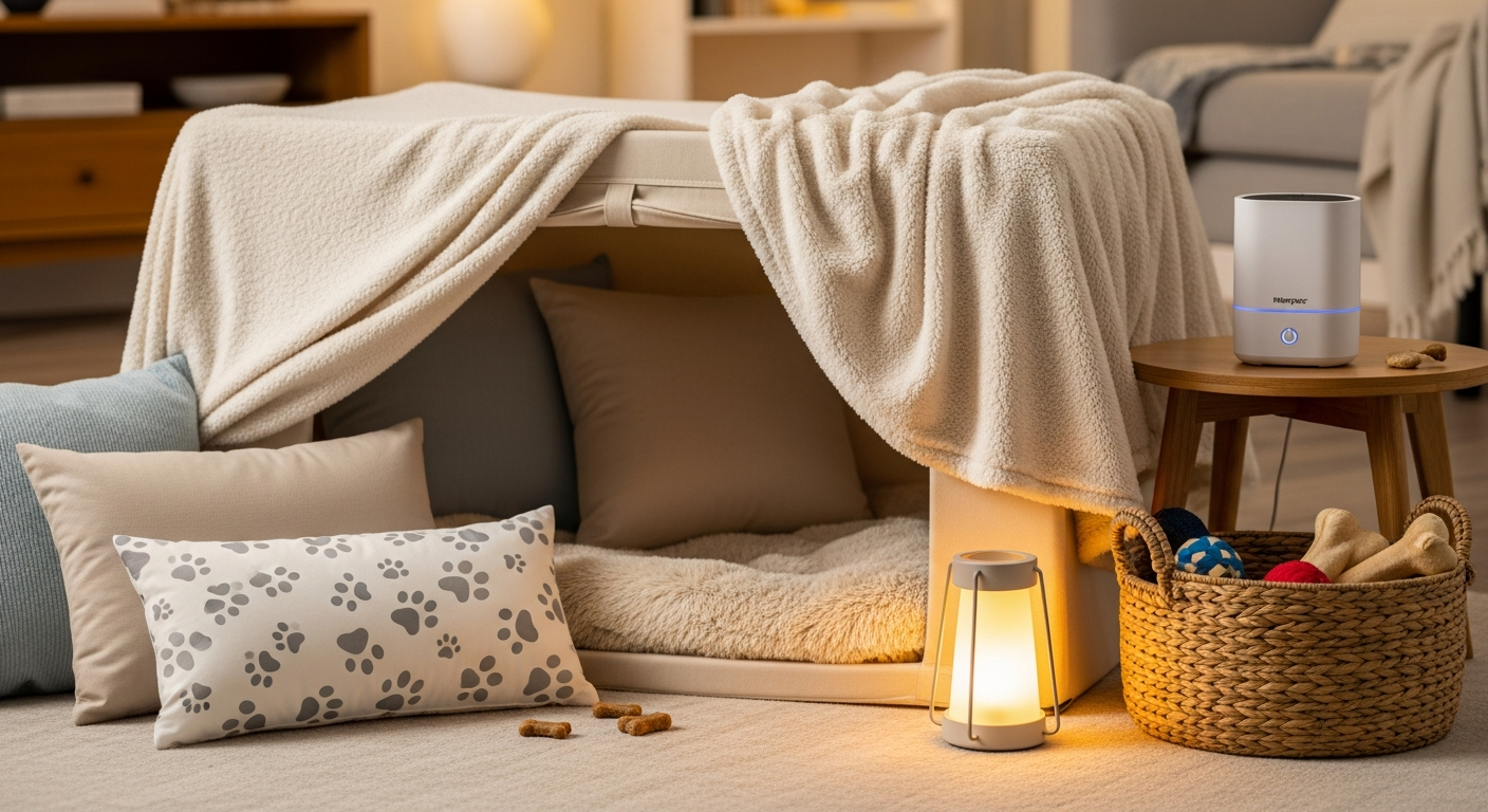 Dog on comfortable bed