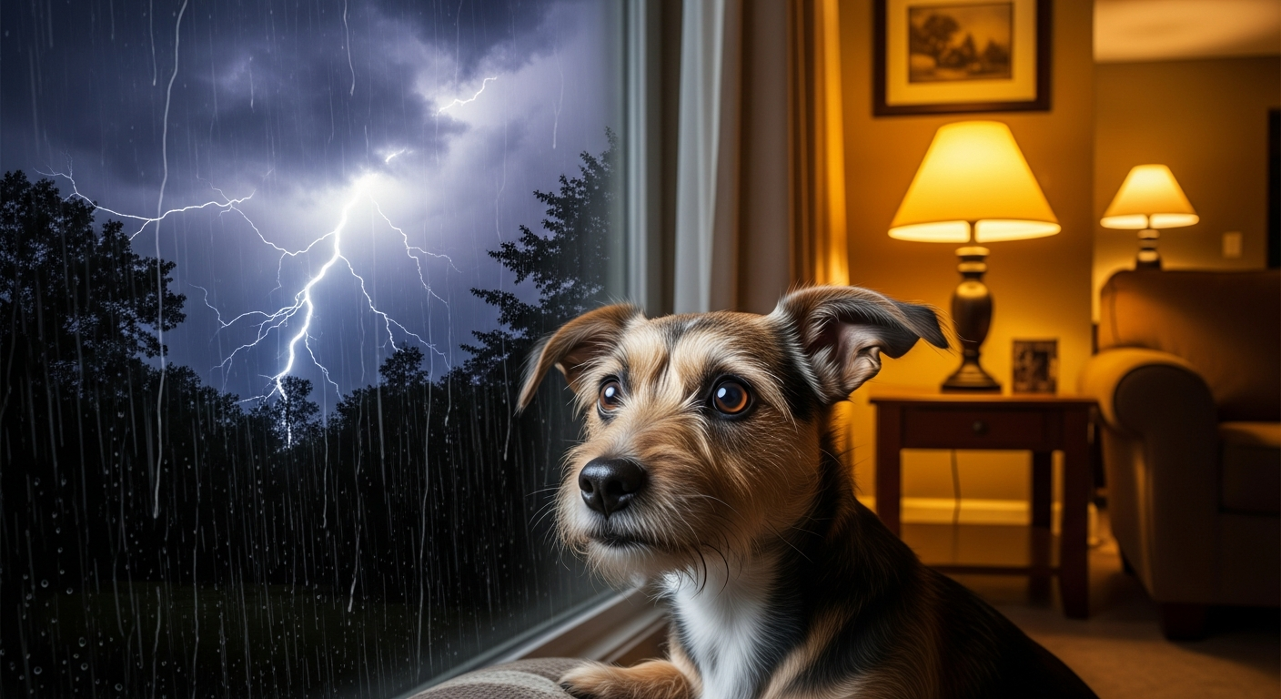 Dog with thunderstorm anxiety