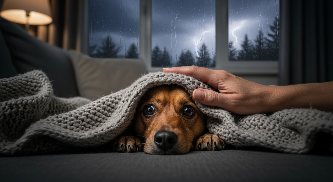 Dog afraid of thunderstorm
