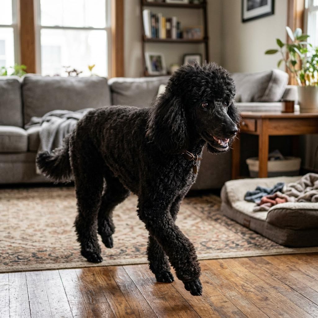 Poodle showing signs of anxiety
