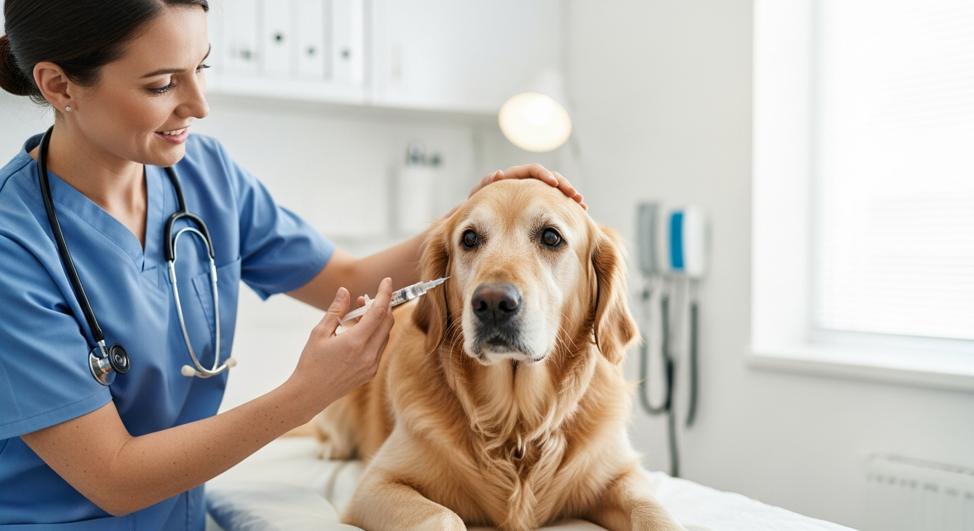 Veterinarian preparing injection for pet treatment