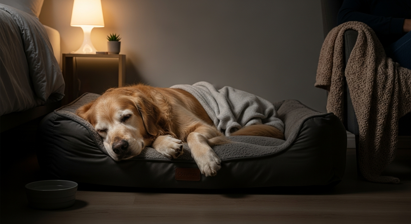 Senior dog sleeping peacefully after brain health support