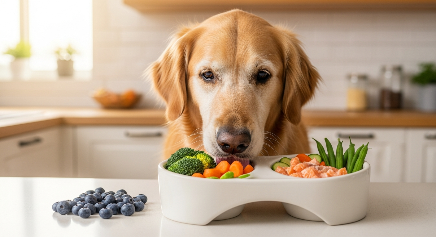 Senior dog enjoying brain-healthy meal