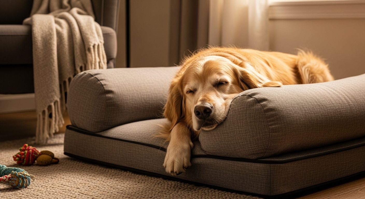Dog on comfortable bed