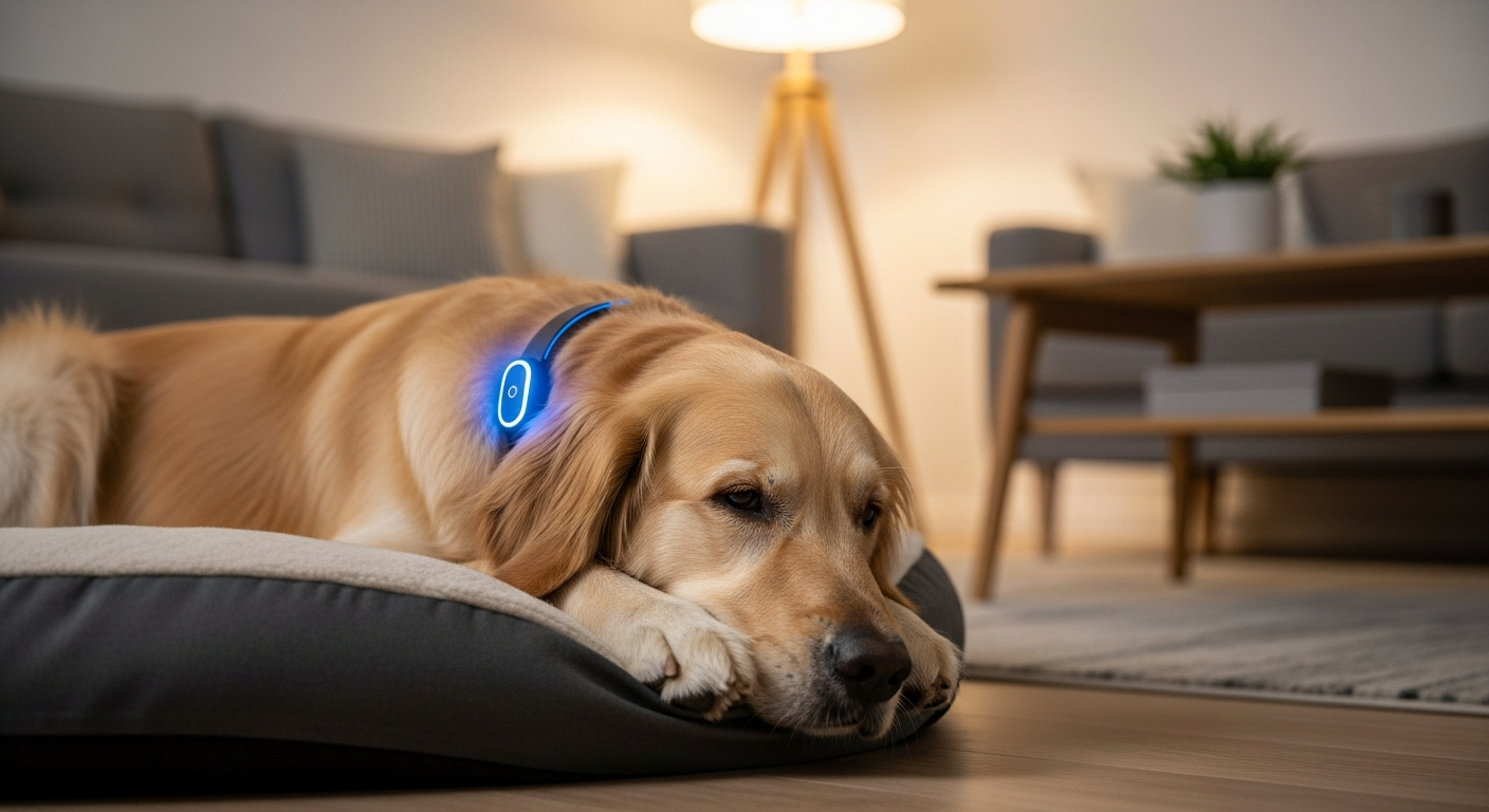 Smart HRV monitoring collar on a dog