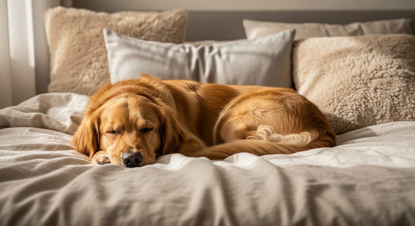 Calm relaxed dog resting peacefully at home