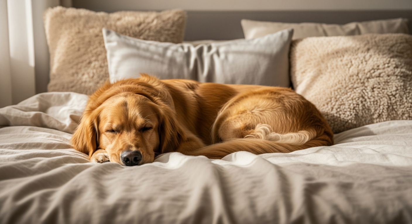 Calm relaxed dog resting peacefully at home